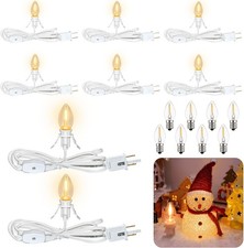 8 Set 6Ft White Lamp Cord w Switch 16Pcs C7 LED Bulb 0.6W Energy Efficient Bulb picture