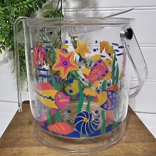 Vintage 80s 90s Acrylic Summer Under the Sea Fish Pool Ice Bucket Tongs & Lid picture