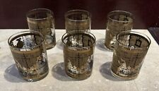 (6) VTG Mid Century Cera 22K Gold World Atlas Maps Double Old Fashioned Glasses picture