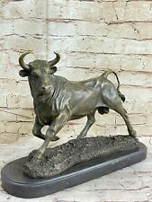 Large Signed Brown Patina Stock Market Bull Arena Bullfight European Bronze Gift picture
