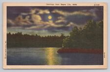 Greetings from Boyne City Michigan Linen Postcard No 4076 picture