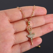 Women's Fashion Jewelry Cubic Zircon Gold Ballet dancer Pendant Necklace 1PC picture