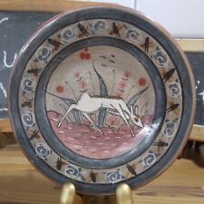 Vtg Mexico Pottery Tonala Style Hand Painted SIGNED Deer Folk Art Plate 5.75” picture
