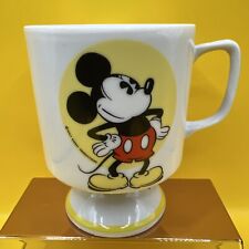 Vintage Disney Mickey Mouse Pedestal Footed Coffee Mug Cup White Yellow picture