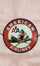 RARE AMERICAN AIRLINES PINUP BABE PORCELAIN GAS OIL AVIATION SERVICE PUMP SIGN picture