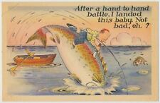 Landed After a Hand to Hand Battle Fishing Exaggeration Postcard picture