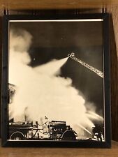 Vintage 1961 Fire truck Man Fighter Ladder Building Photograph Framed Picture picture