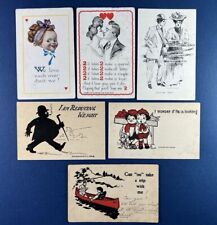 6 Romance Comic Drawn Greetings Antique Postcards, 1907-09. For Collectors  picture