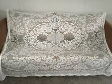 VTG Quaker Lace Floral Damask Flowers Classic Cream Rectangle Tablecloth FLAWS picture