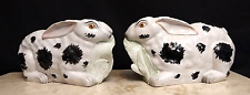 VTG Pair of Staffordshire Blue Bunnies Eating Cabbage Figurines 11