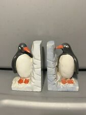 Vintage Ceramic Penguin Bookends - Japan Block Of Ice Wall Small Porcelain Set picture
