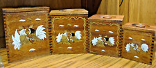 Vtg 1970's Wood Kitchen Dovetail 4)Canisters Roosters Cock Fight Nesting Box M22 picture