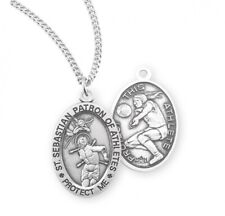 St Sebastian Oval Sterling Silver Female Volleyball Player Medal Necklace 18 In picture