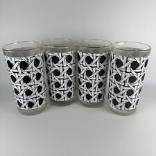 4 Vintage Georges Briard MCM Black & White Wicker Woven Pattern Glass Tumblers picture