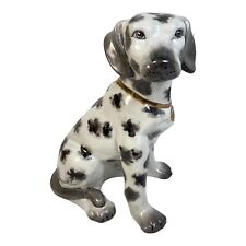 Realistic Porcelain Dog Statue Black White Dalmation Sitting, 9” H X 7” W X 5” L picture