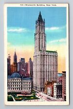 New York City NY-Aerial Woolworth Building, Antique, Vintage Souvenir Postcard picture