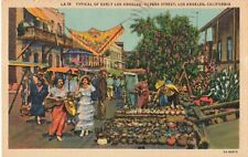 Los Angeles CA California, Olvera Street View, Bazaar Shoppers, Vintage Postcard picture