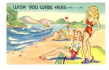Vintage Postcard Humor  Wish You Were Here Women On The Beach Comic Cartoon picture