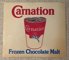 Vintage Carnation Frozen Chocolate Malt Sign Original Advertising Large 20X18 In picture