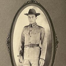 Antique Cabinet Card Photograph Handsome Man Soldier 6th Calvary Troop M Gun picture
