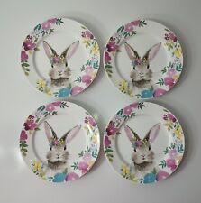 Stechcol Gracie Plates 4 Bone China Easter Bunny White Rabbit Salad Dessert 6