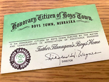 1960 BOYS TOWN, NEBRASKA vintage wallet card HONORARY CITIZEN - Father Flanagan picture