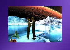 Dancing on Exoplanet | ACEO Art Card | Surreal Collage | Sci-Fi Romance picture
