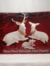 Gorgeous White with Gold Accent 3 Pc Porcelain Deer Family. picture