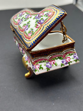 Vintage LIMOGES France Porcelain FLORAL BABY GRAND PIANO Peint Main Trinket Box picture