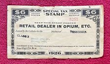 1926 INTERNAL REVENUE TAX STAMP for DEALER IN OPIUM - ATWOOD DRUG CO. TENNESSEE picture