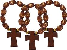 One Decade Brown Wood Beaded Travel Cross Rosary Ring for Travel Praying 3 Pack picture