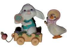 VTG Hallmark Merry Miniatures Easter Bunny Figurine 1988 & Goose in Bonnet 1985 picture