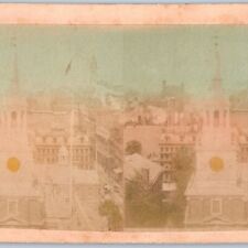 c1890s Philadelphia PA Stereo Real Photo Independence Hall Hand Colored Card V21 picture