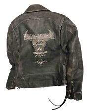 Harley Davidson Mens Distressed Leather Embroidered HD Jacket Size L Heavy picture