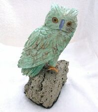 LARGE 6 Lb 11.3 oz Carved Chrysocolla Jasper Owl Bird Carving Pyrite Base EB45 picture