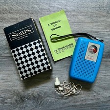 Vintage Sears 51-2240 Blue Solid State AM Transistor Radio Box Manual Tested picture