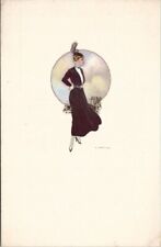 Artist Tito Corbella Glamour Girl Black Dress Italian Art Deco Postcard V16 picture