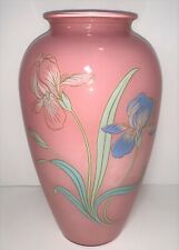 VTG 80's Pink Glass Hand Painted Floral Flower Irises Iris 13