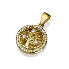 Diamond Round Tree of Life Pendant in 14K Gold Book of Torah Jerusalem Jewelry picture