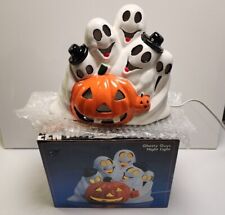 Vintage 1989 ARTMARK Halloween Ceramic Lighted Pumpkin & Ghosts, JackOLantern picture