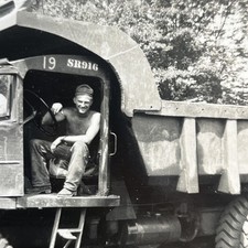 Vintage Snapshot Photo Cockey Shirtless Man in Dump Truck Gat Interest 60s  - S1 picture