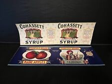2 Vtg Large Can Labels~ Cohassett Syrup & Pierpole Brand ~ 1910's/1920's ~ NOS ~ picture