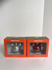 Vintage Enesco Mickey & Co Holiday Ch-ears Silver & Red Hanging Ornaments Set picture