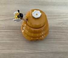 Ceramic Honey Pot By Miel. Comes with a Honey Bee On Top Honey Stick Great GIFT picture