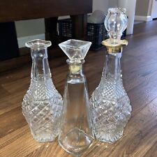 3 Vintage Glass Bottles Cut Glass Decanters picture