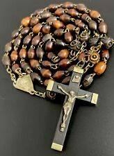 Vintage Genuine French Cocoa Wood Lourdes Rosary, Wood Crucifix France picture