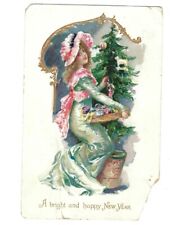 c1909 A Bright Happy New Year Christmas Girl Tree Ornaments Tuck Sons Postcard picture