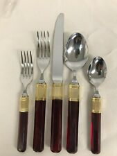NEW MIKASA LARRY LASLO PRISMA RED GARNET HANDLE 5 PC PLACE SETTING NEW MIB NOS picture
