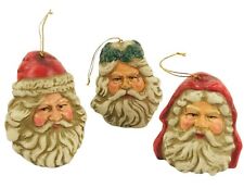 Vintage Santa Christmas Ornaments Sculpted Ceramic Porcelain Lot of 3 picture