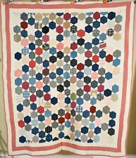 EYE CATCHING Vintage 1890's Honeycomb / Hexagon / Stars Antique Quilt picture